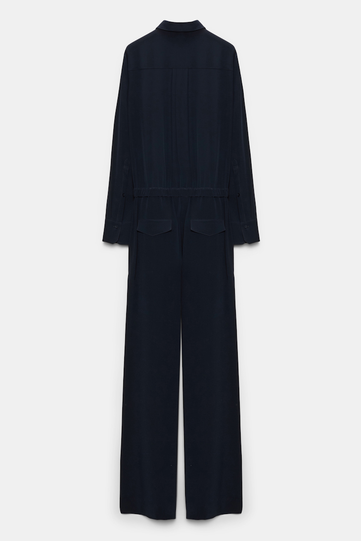 Dorothee Schumacher Crêpe de chine silk jumpsuit with epaulettes dark navy