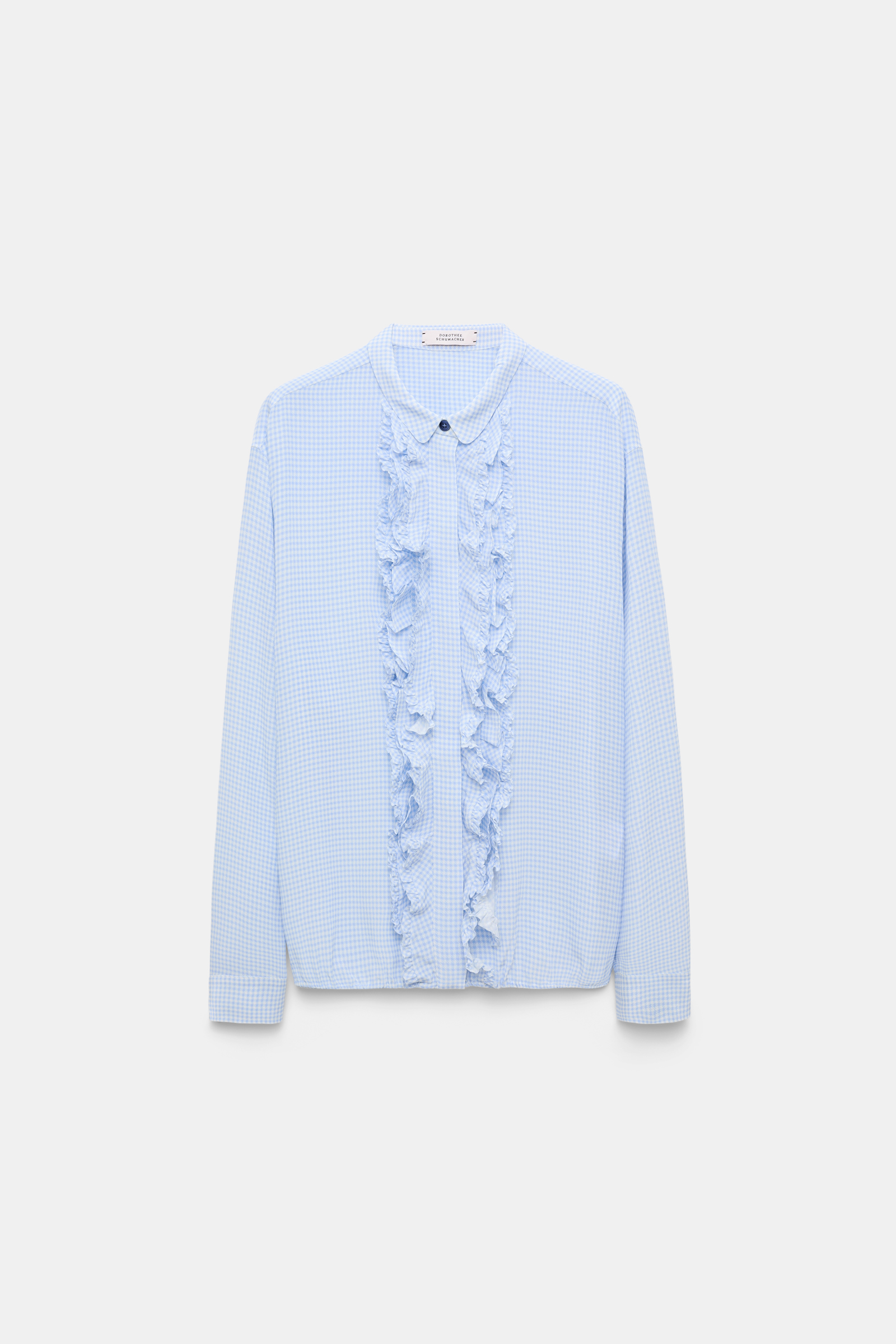 Dorothee Schumacher Blouson-Bluse aus Seide-Viskose Mix mit Vichy-Print blue vichy