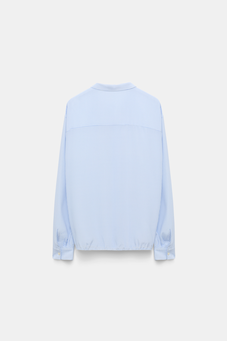 Dorothee Schumacher Blouson-Bluse aus Seide-Viskose Mix mit Vichy-Print blue vichy