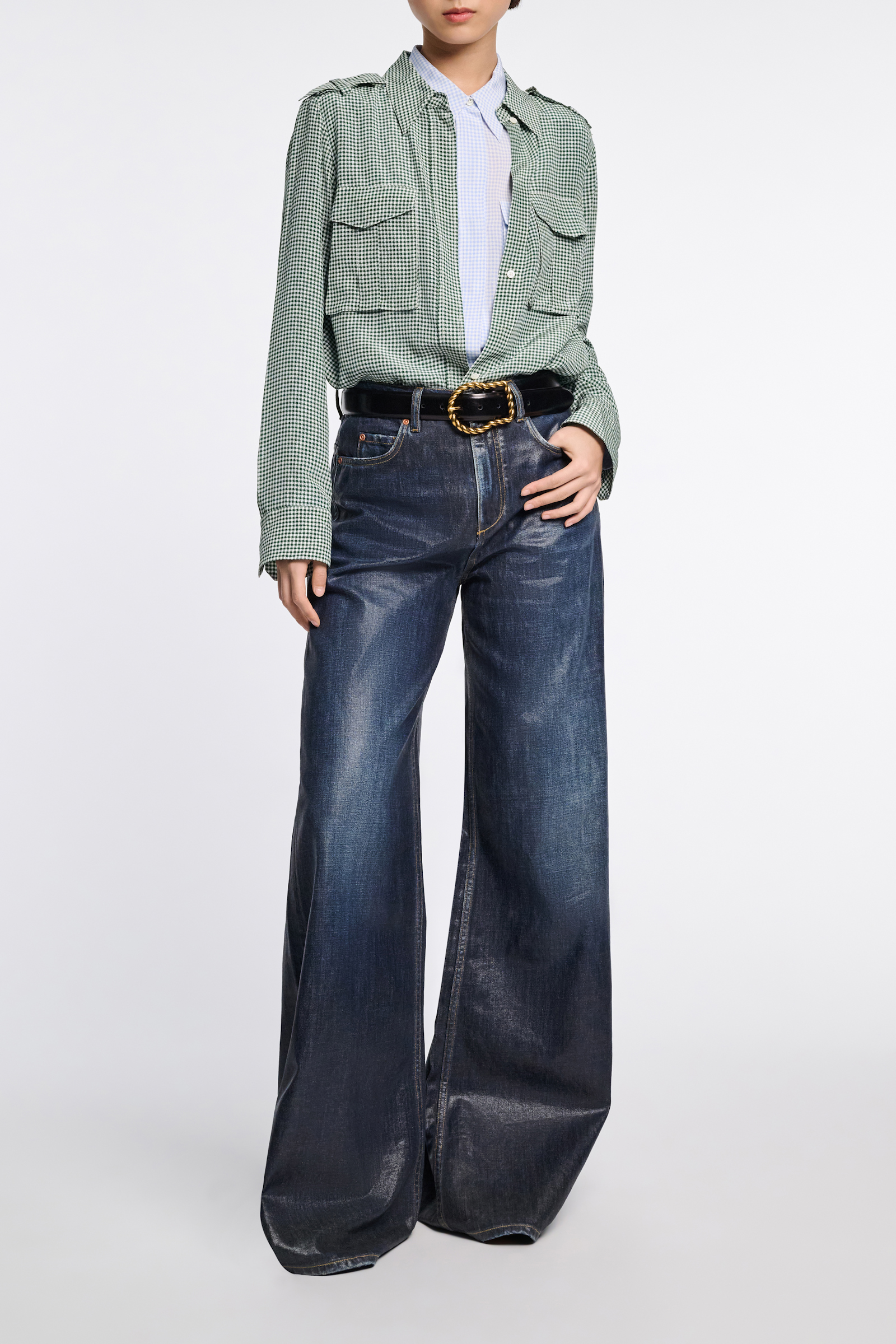 Dorothee Schumacher Gingham print silk-viscose blouse with epaulettes green vichy
