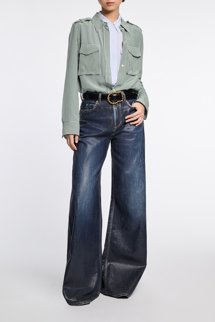 Dorothee Schumacher Gingham print silk-viscose blouse with epaulettes green vichy