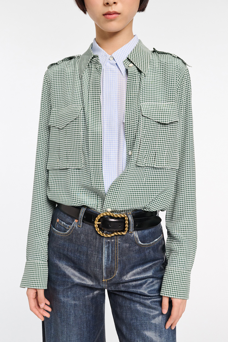 Dorothee Schumacher Gingham print silk-viscose blouse with epaulettes green vichy