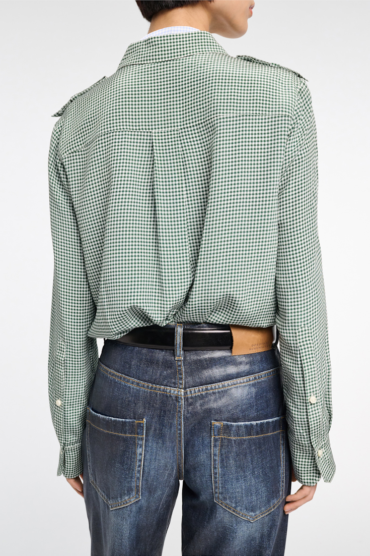 Dorothee Schumacher Gingham print silk-viscose blouse with epaulettes green vichy