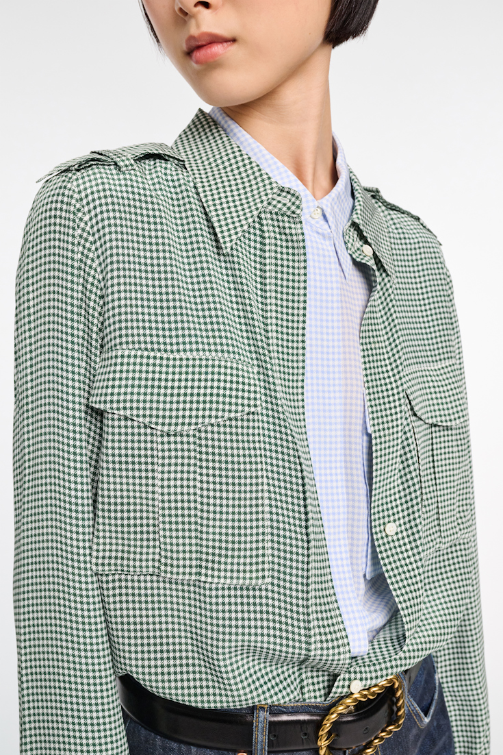 Dorothee Schumacher Gingham print silk-viscose blouse with epaulettes green vichy