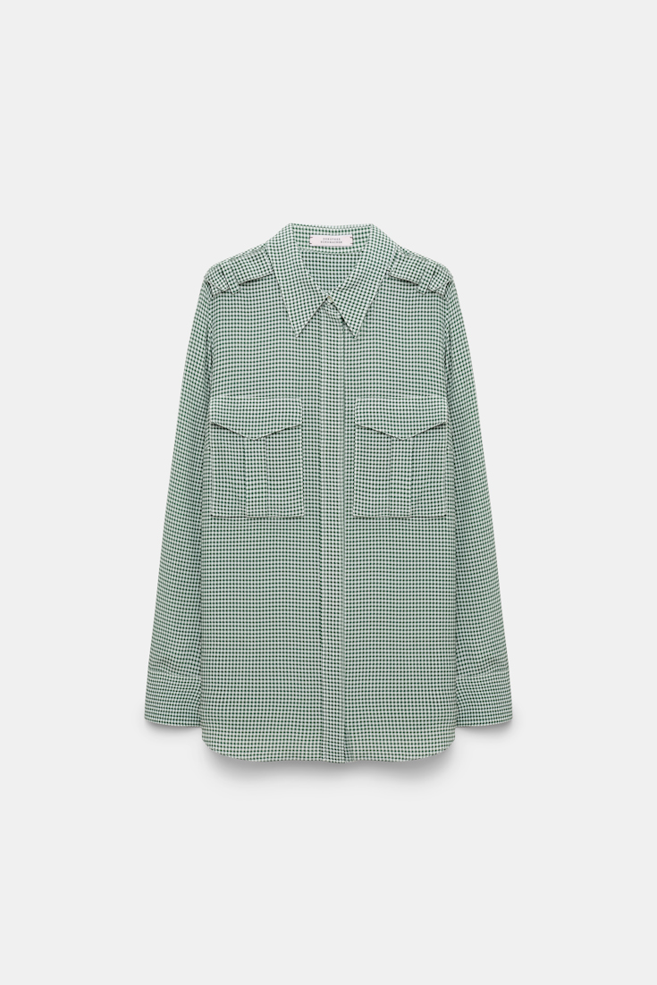 Dorothee Schumacher Gingham print silk-viscose blouse with epaulettes green vichy