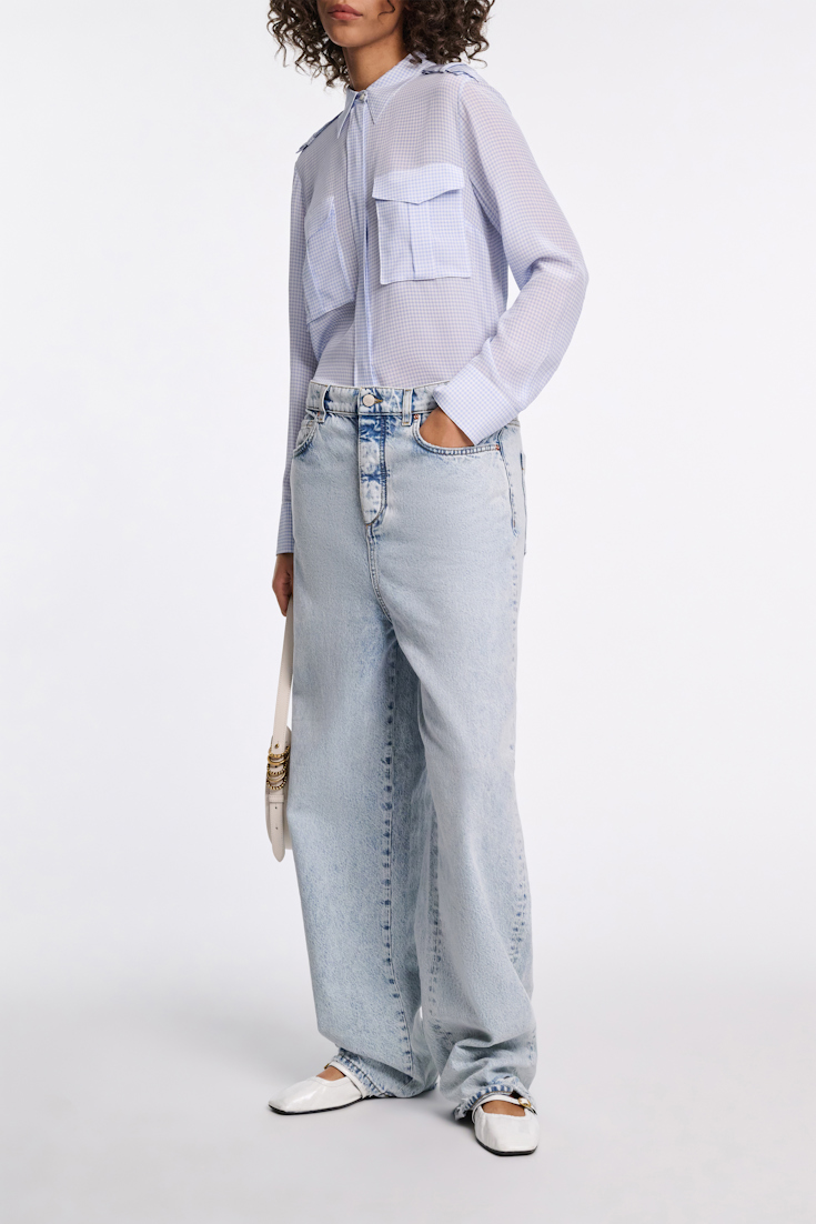 Dorothee Schumacher Gingham print silk-viscose blouse with epaulettes blue vichy