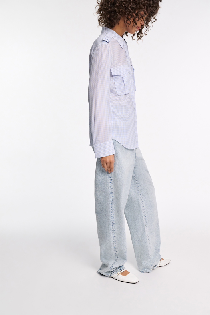 Dorothee Schumacher Gingham print silk-viscose blouse with epaulettes blue vichy