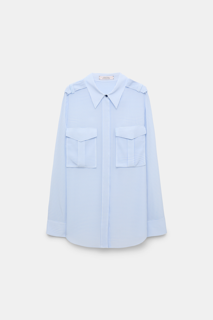 Dorothee Schumacher Gingham print silk-viscose blouse with epaulettes blue vichy