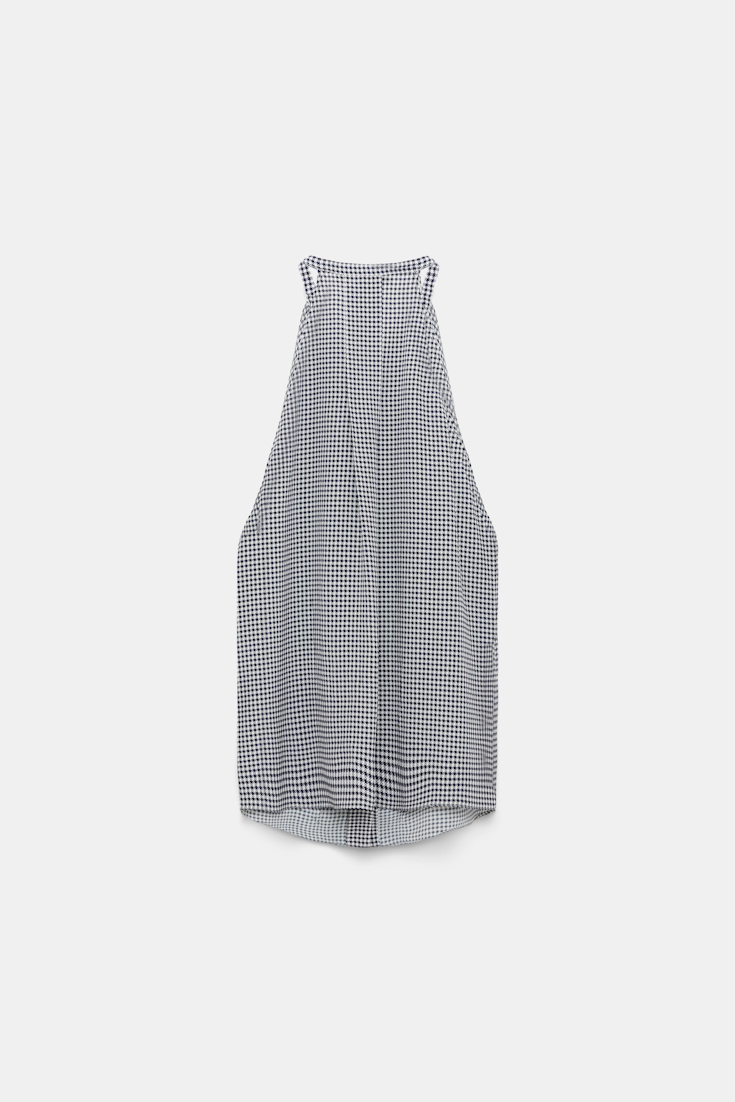 Dorothee Schumacher Gingham print silk-viscose tank top with ruffle trim dark navy vichy