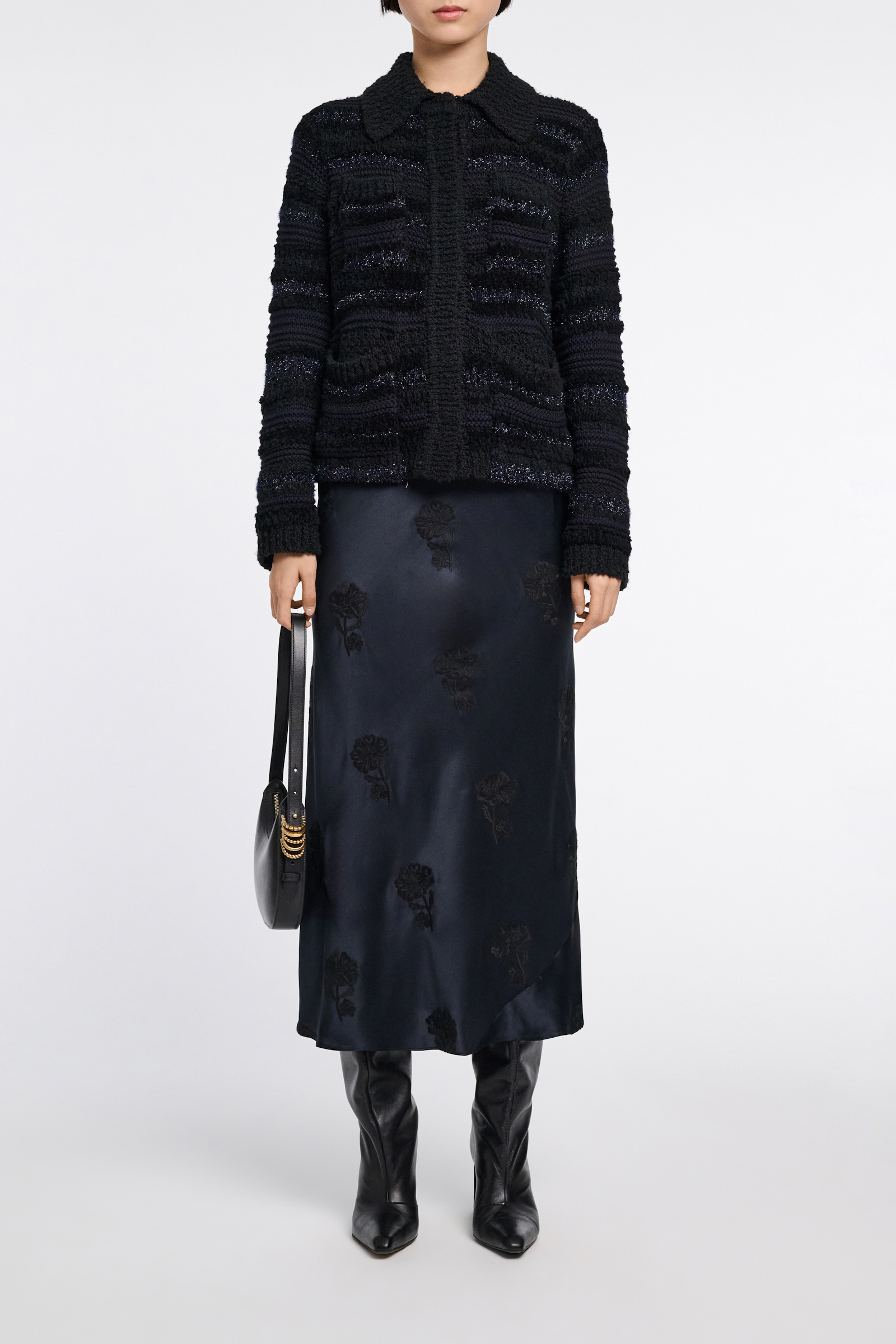 Dorothee Schumacher Embroidered flower silk-satin skirt satin embroidery navy/black