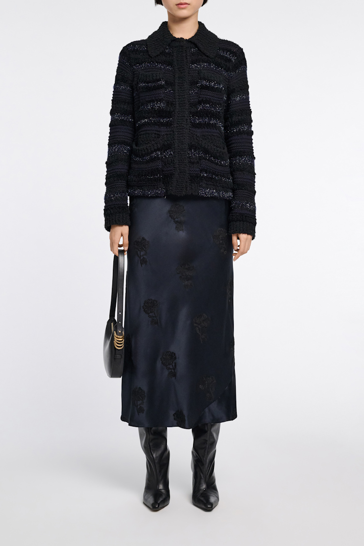 Dorothee Schumacher Embroidered flower silk-satin skirt satin embroidery navy/black