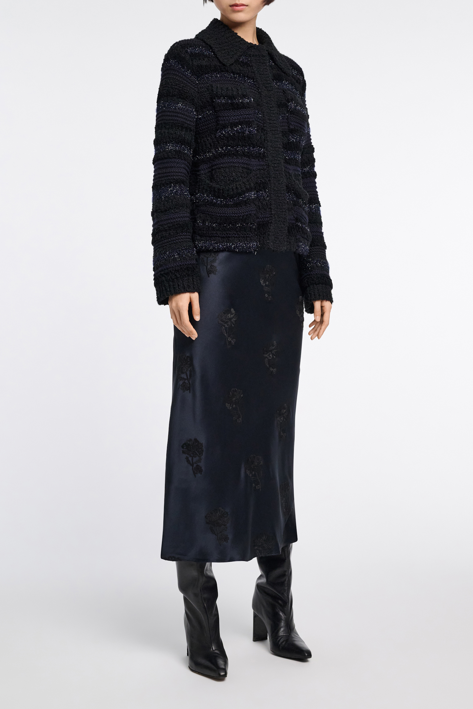 Dorothee Schumacher Embroidered flower silk-satin skirt satin embroidery navy/black