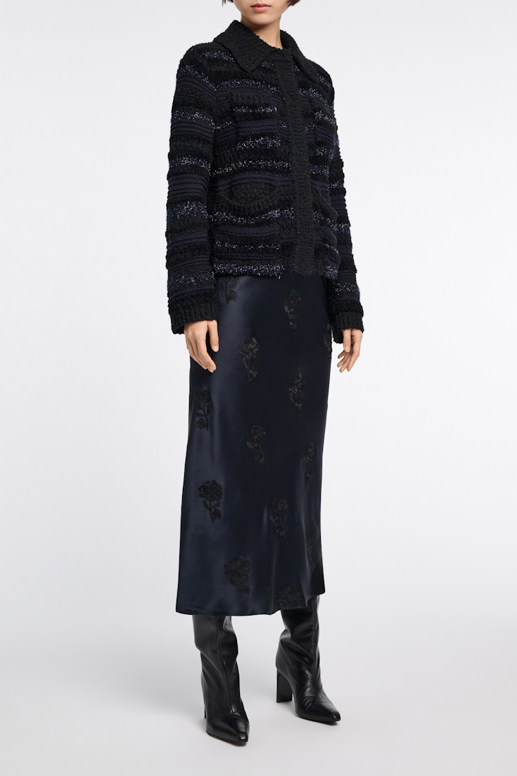 Dorothee Schumacher Embroidered flower silk-satin skirt satin embroidery navy/black