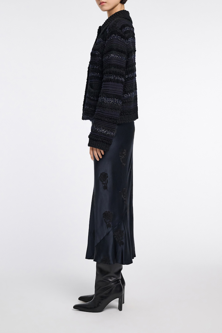 Dorothee Schumacher Embroidered flower silk-satin skirt satin embroidery navy/black