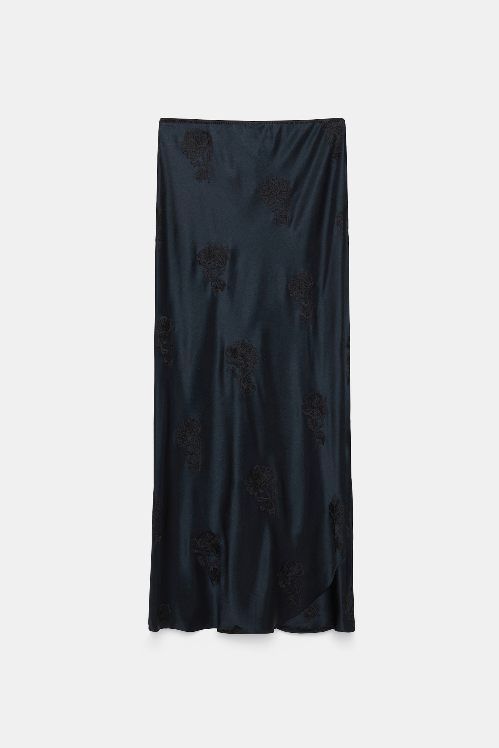 Dorothee Schumacher Embroidered flower silk-satin skirt satin embroidery navy/black