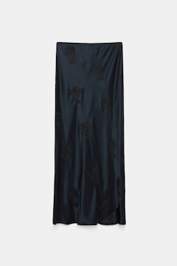 Dorothee Schumacher Bestickter Rock aus Seidensatin satin embroidery navy/black