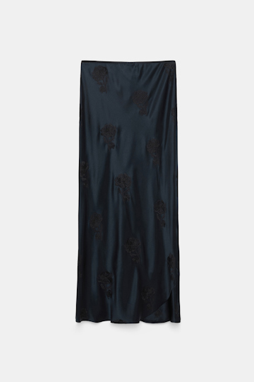 Dorothee Schumacher Bestickter Rock aus Seidensatin satin embroidery navy/black