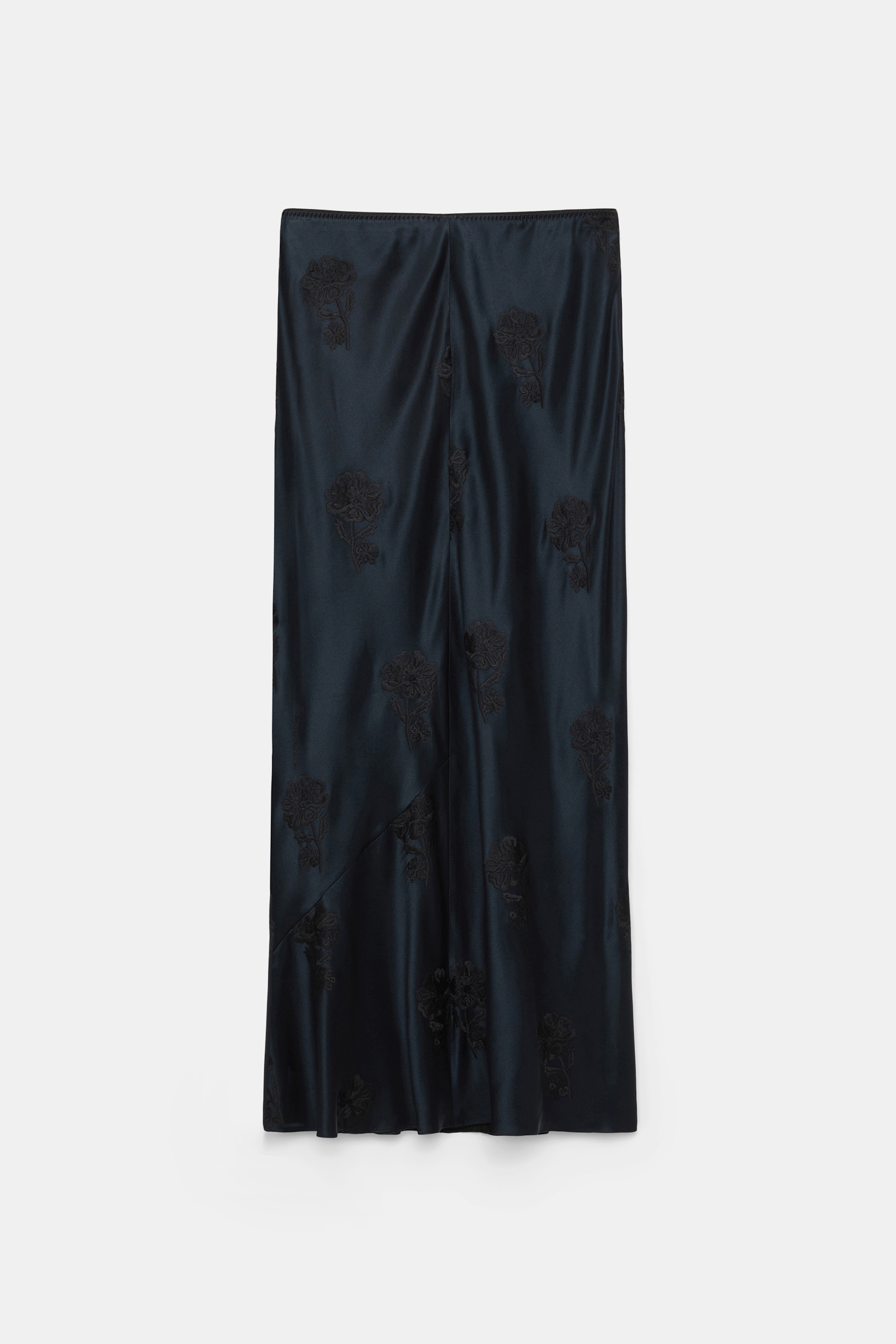 Dorothee Schumacher Embroidered flower silk-satin skirt satin embroidery navy/black