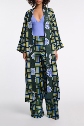 Dorothee Schumacher Printed silk jacquard pajama coat weave mix blue-green