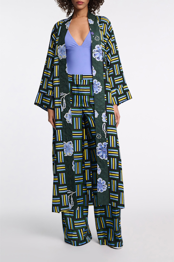 Dorothee Schumacher Printed silk jacquard pajama coat weave mix blue-green