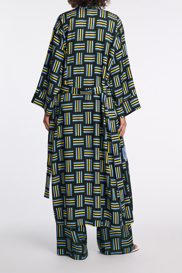 Dorothee Schumacher Printed silk jacquard pajama coat weave mix blue-green