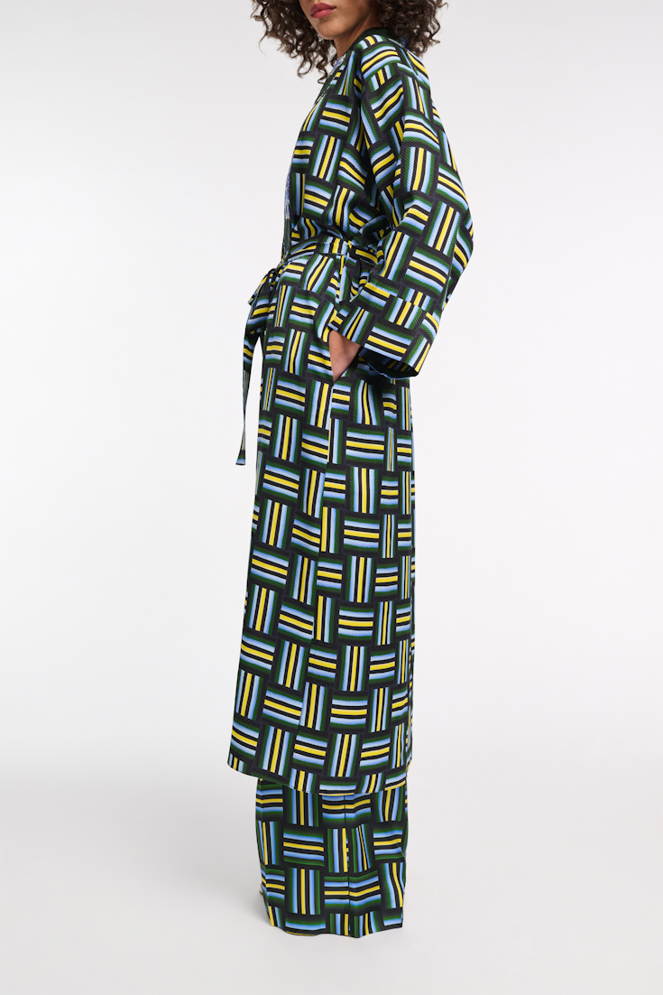Dorothee Schumacher Printed silk jacquard pajama coat weave mix blue-green
