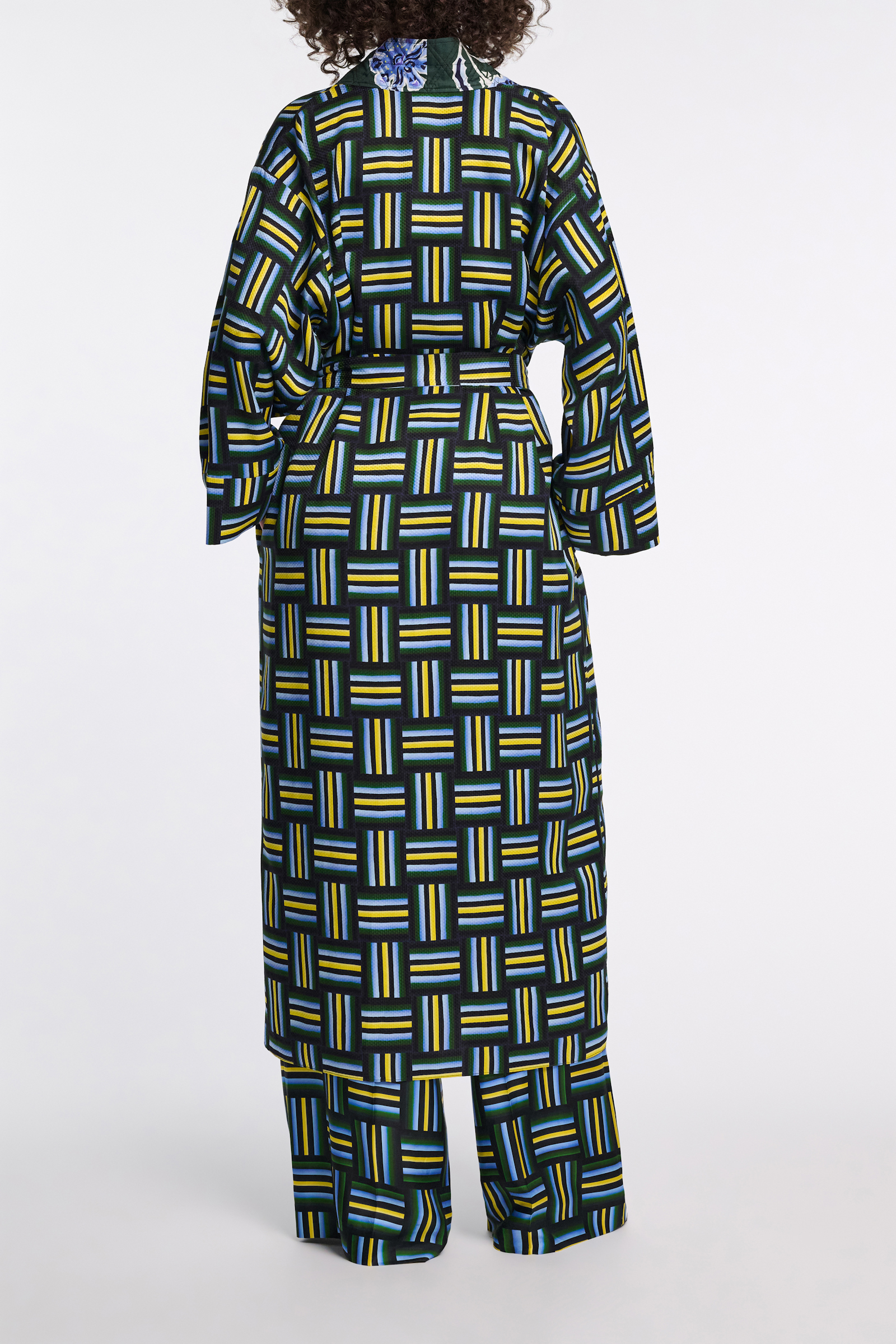 Dorothee Schumacher Printed silk jacquard pajama coat weave mix blue-green