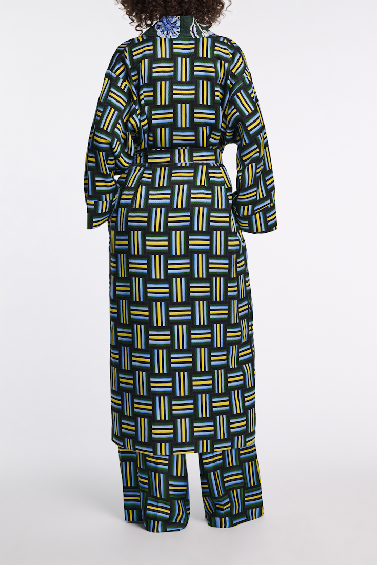 Dorothee Schumacher Printed silk jacquard pajama coat weave mix blue-green