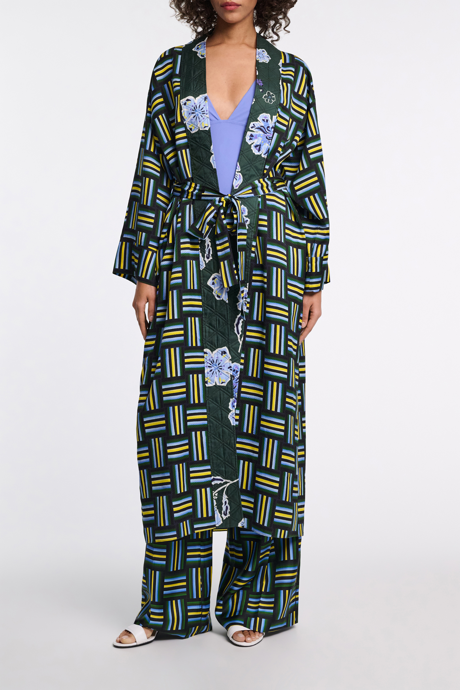 Dorothee Schumacher Printed silk jacquard pajama coat weave mix blue-green