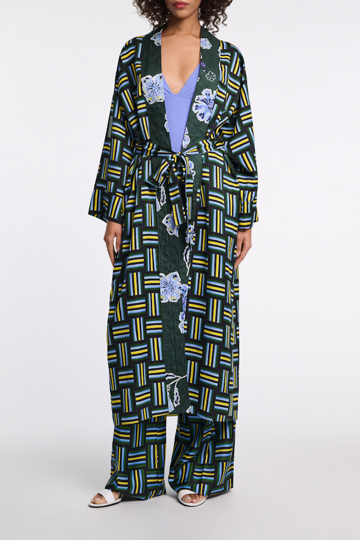 Dorothee Schumacher Printed silk jacquard pajama coat weave mix blue-green
