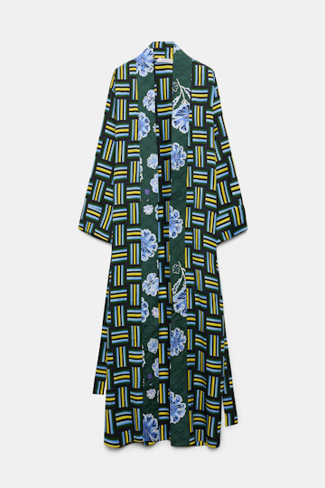 Dorothee Schumacher Printed silk jacquard pajama coat weave mix blue-green