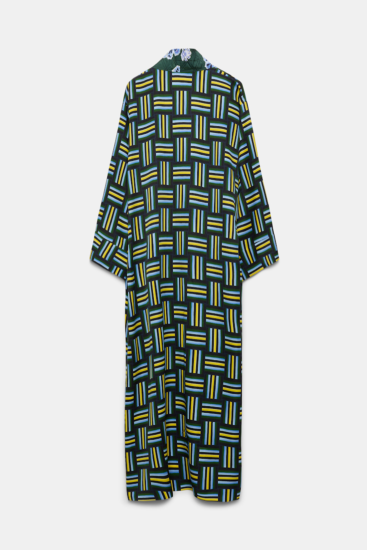 Dorothee Schumacher Printed silk jacquard pajama coat weave mix blue-green
