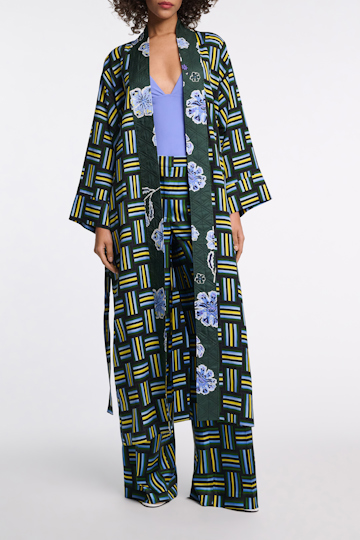 Dorothee Schumacher Hose aus Seidentwill mit Signature-Print weave mix blue-green
