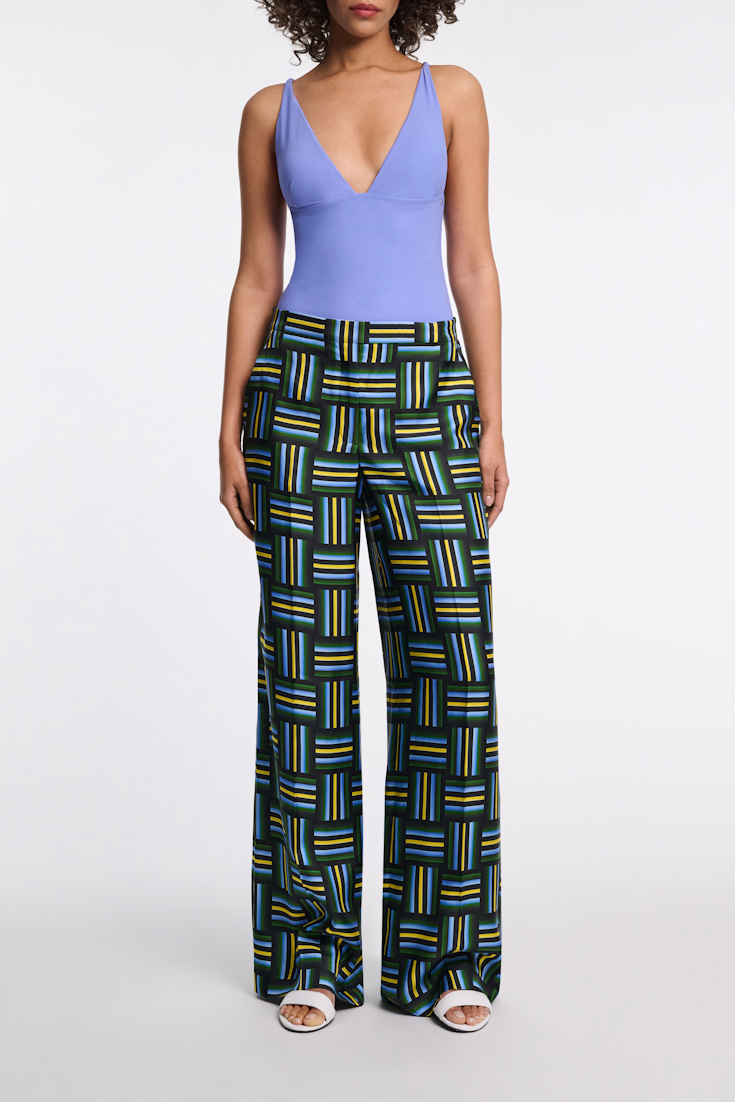 Dorothee Schumacher Printed silk twill wide leg pants weave mix blue-green