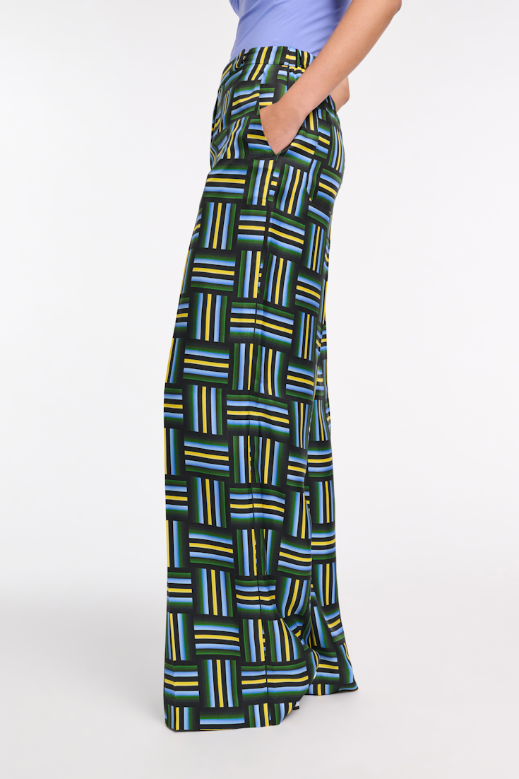 Dorothee Schumacher Printed silk twill wide leg pants weave mix blue-green