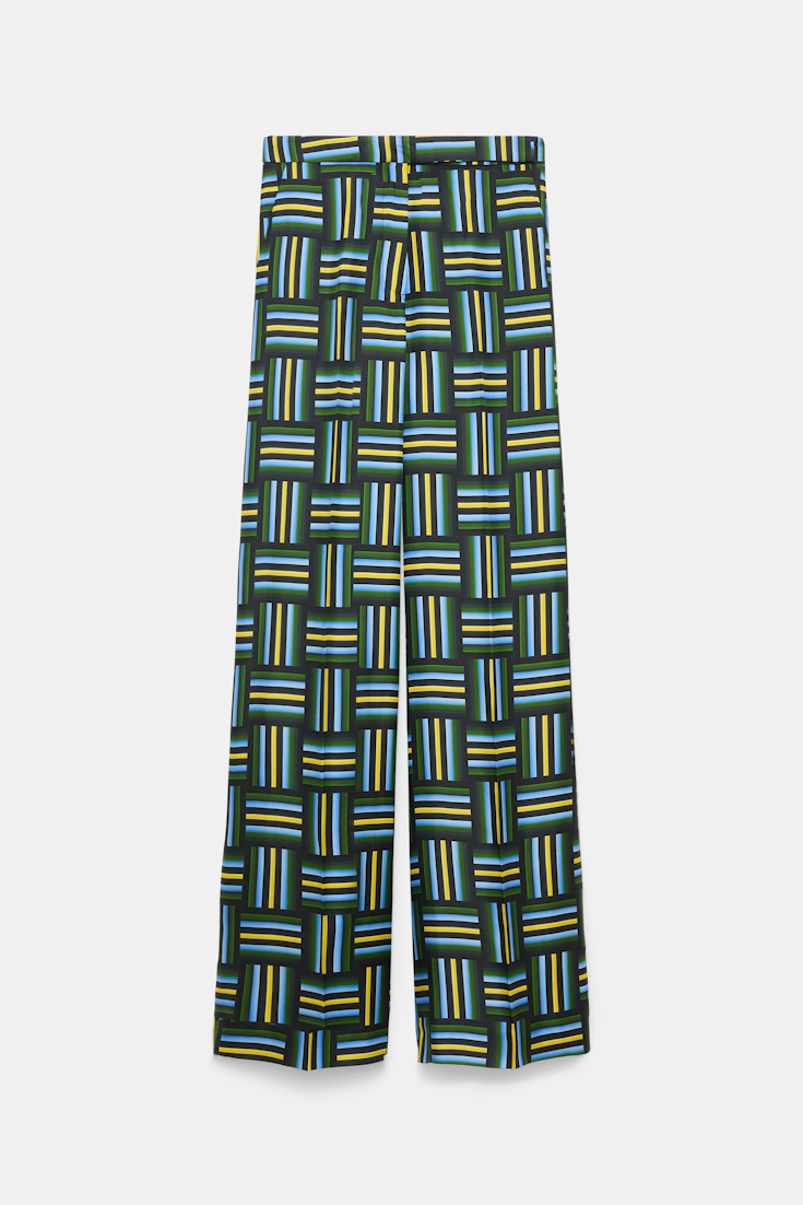 Dorothee Schumacher Printed silk twill wide leg pants weave mix blue-green