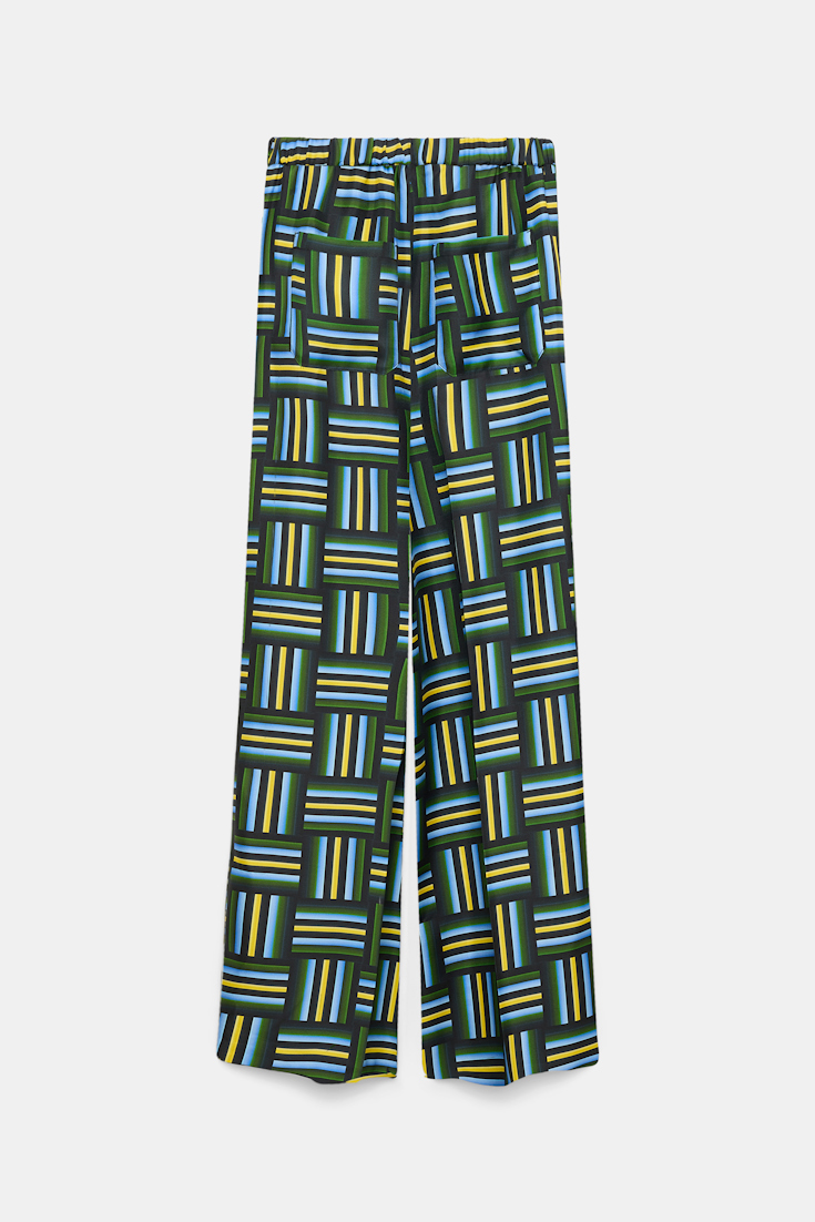 Dorothee Schumacher Printed silk twill wide leg pants weave mix blue-green