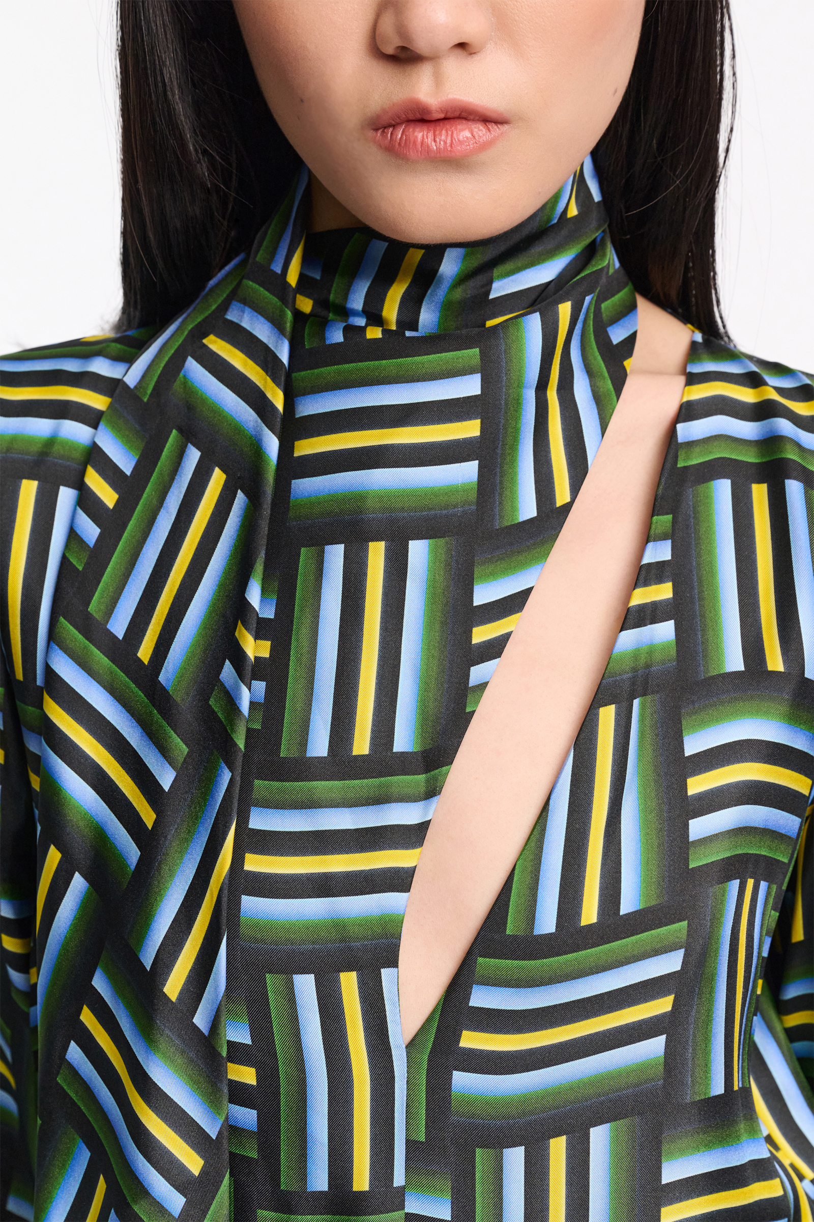 Dorothee Schumacher Printed silk twill blouse with draped scarf weave mix blue-green