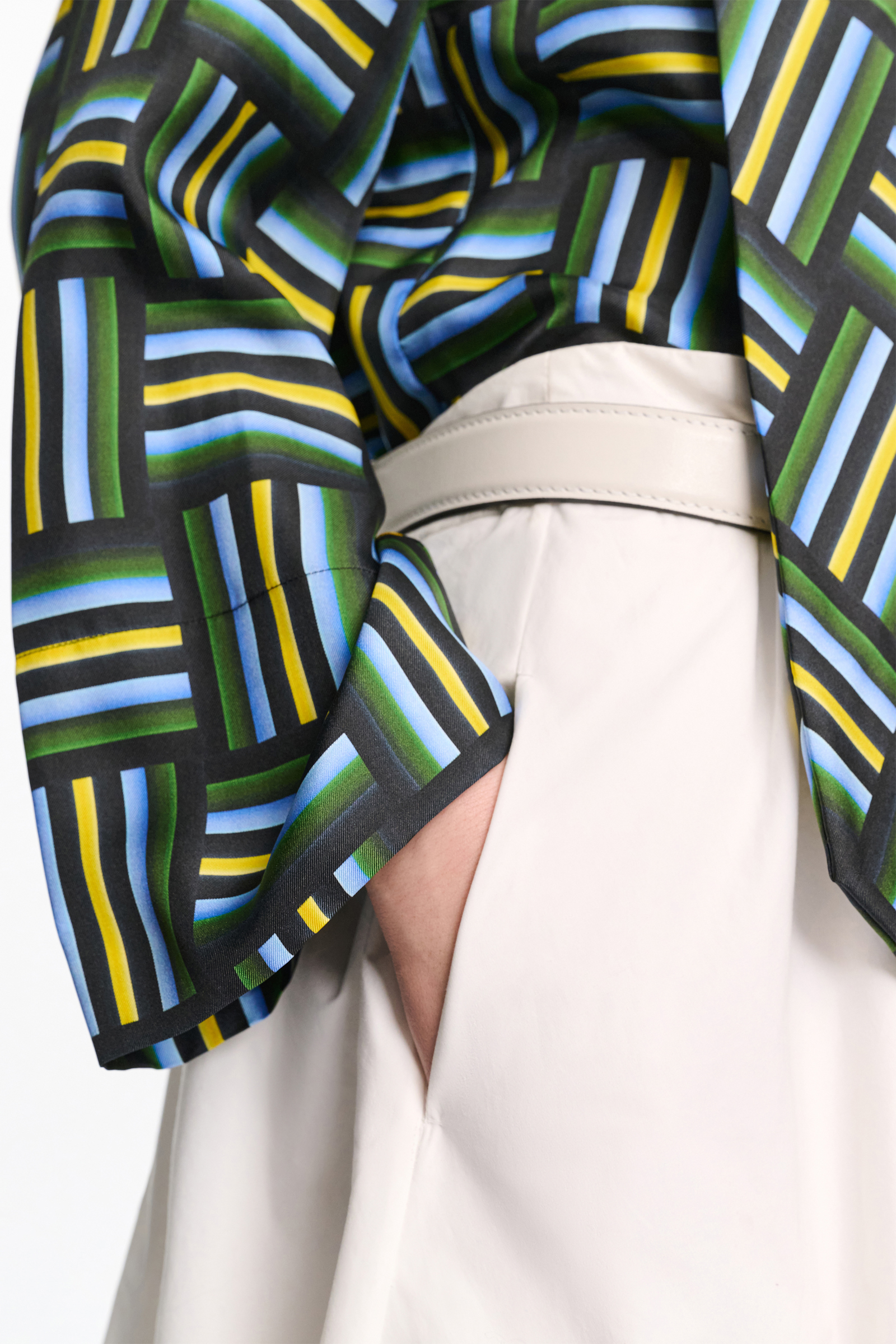 Dorothee Schumacher Printed silk twill blouse with draped scarf weave mix blue-green
