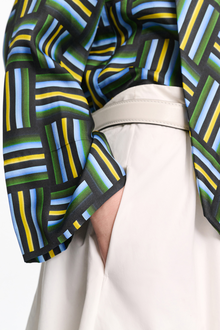 Dorothee Schumacher Printed silk twill blouse with draped scarf weave mix blue-green