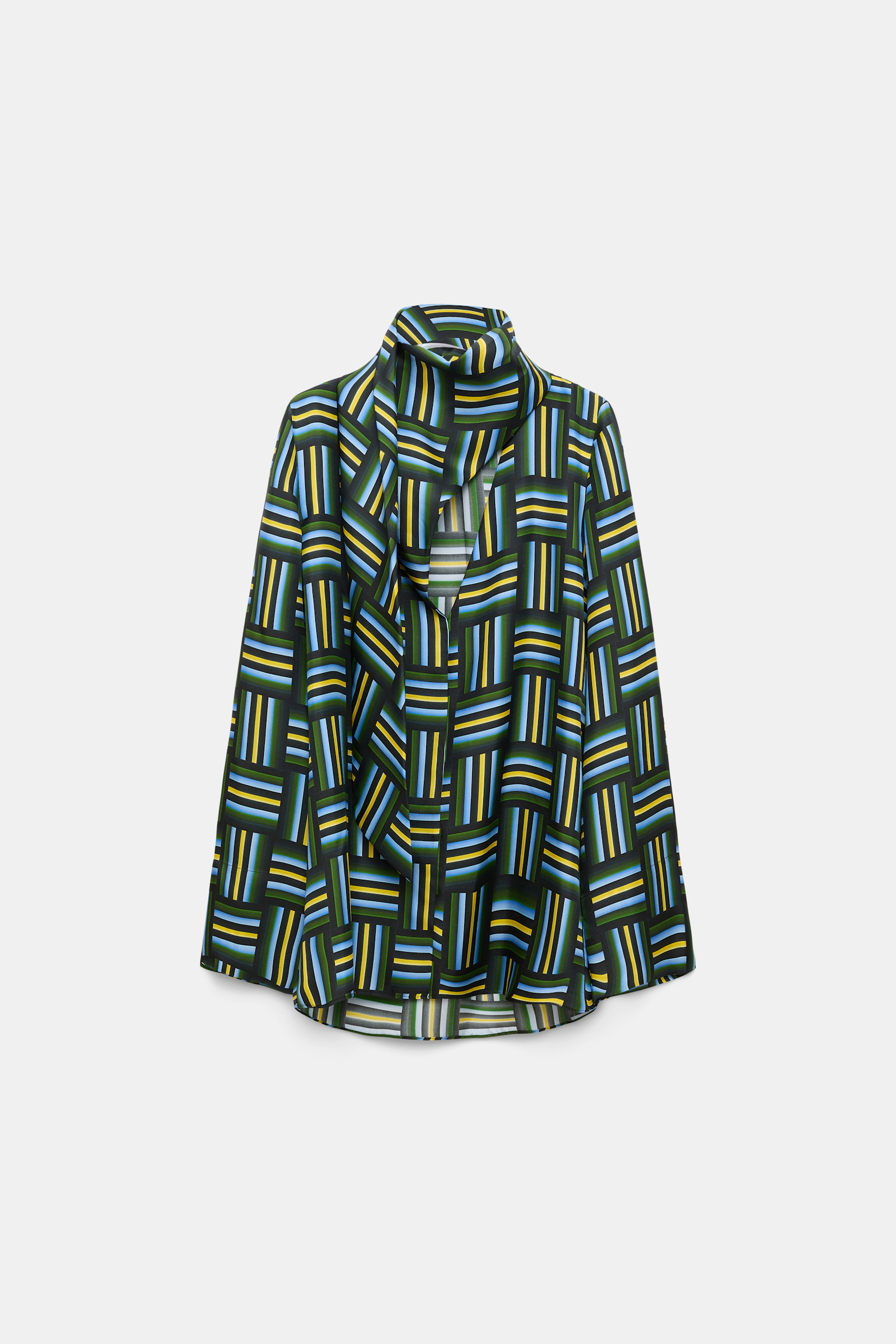 Dorothee Schumacher Printed silk twill blouse with draped scarf weave mix blue-green