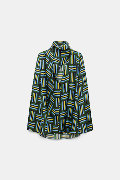 Dorothee Schumacher Bluse mit drapiertem Schal aus bedrucktem Seidentwill weave mix blue-green