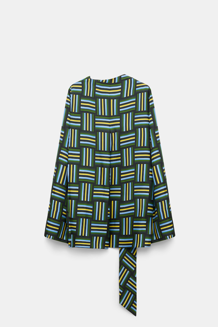 Dorothee Schumacher Printed silk twill blouse with draped scarf weave mix blue-green