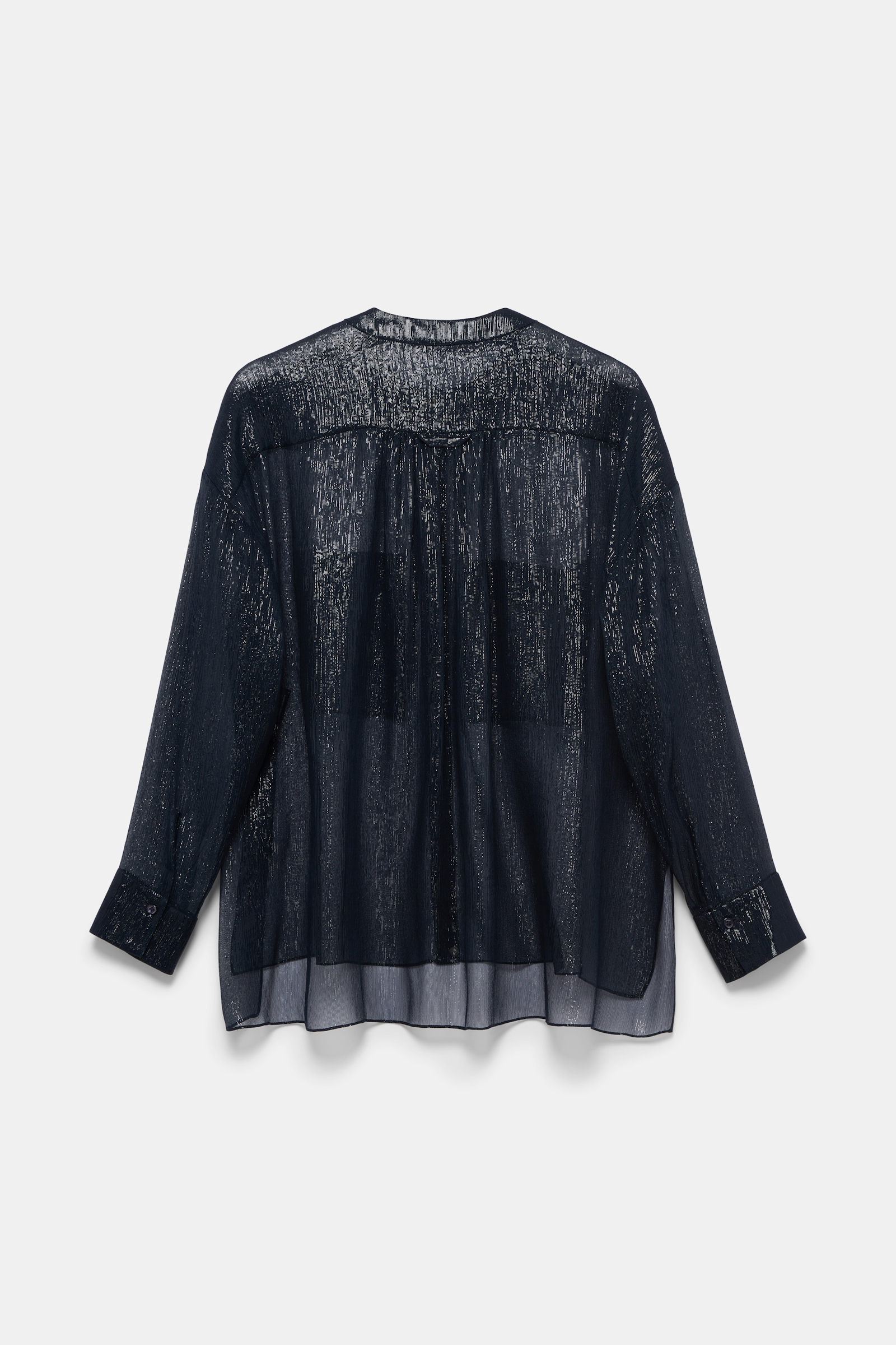Dorothee Schumacher Boxy silk lamé chiffon blouse with pockets dark navy