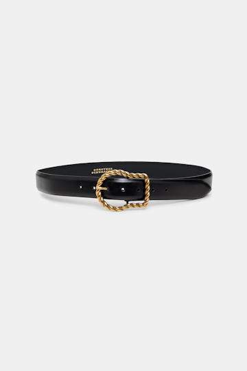 Dorothee Schumacher Calf leather belt with twisted signature buckle pure black