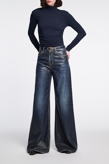 Dorothee Schumacher Thin embossed leather belt with signature buckle blue night