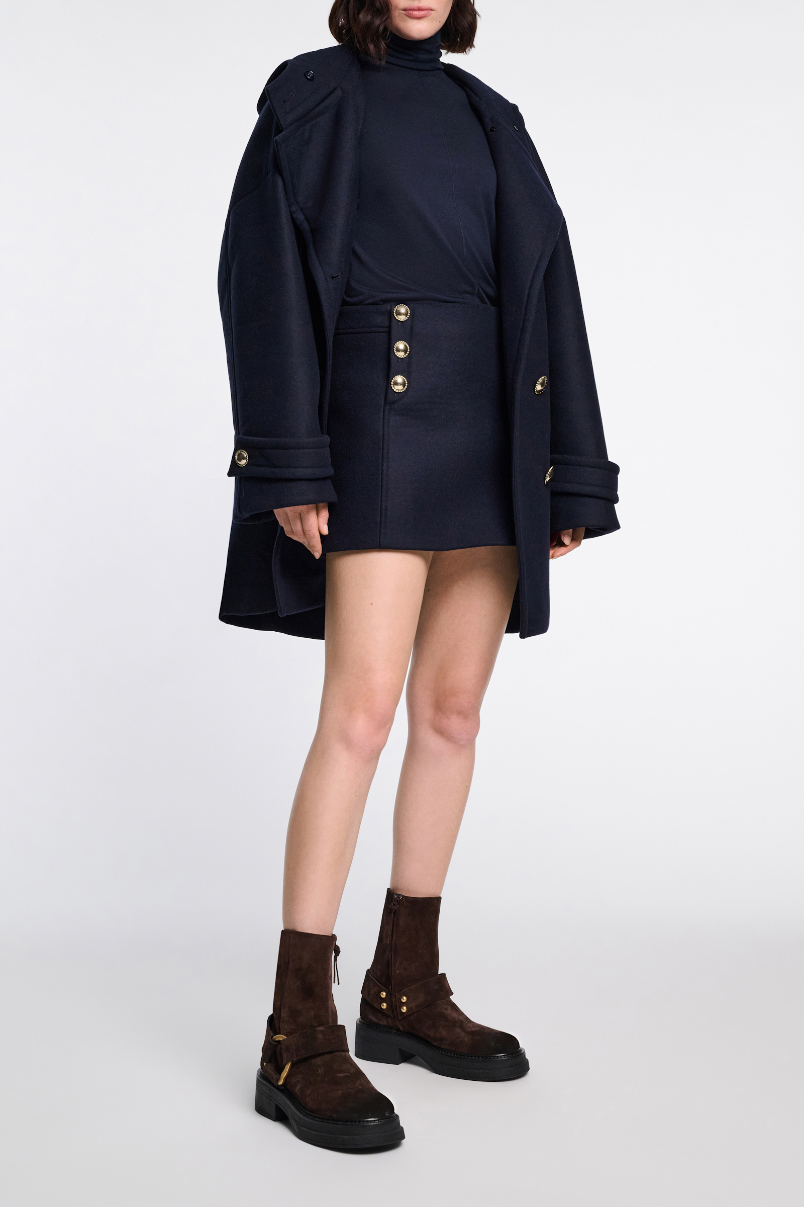 Dorothee Schumacher Short waxed suede combat boots with signature D-ring chocolate brown