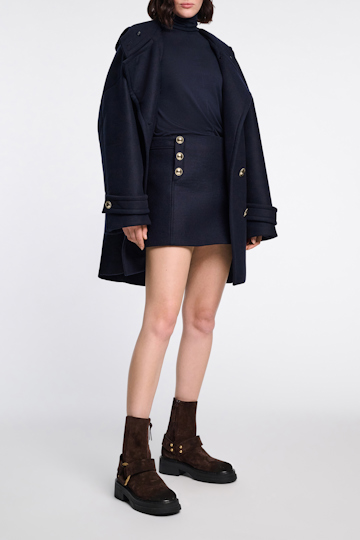 Dorothee Schumacher Short waxed suede combat boots with signature D-ring chocolate brown
