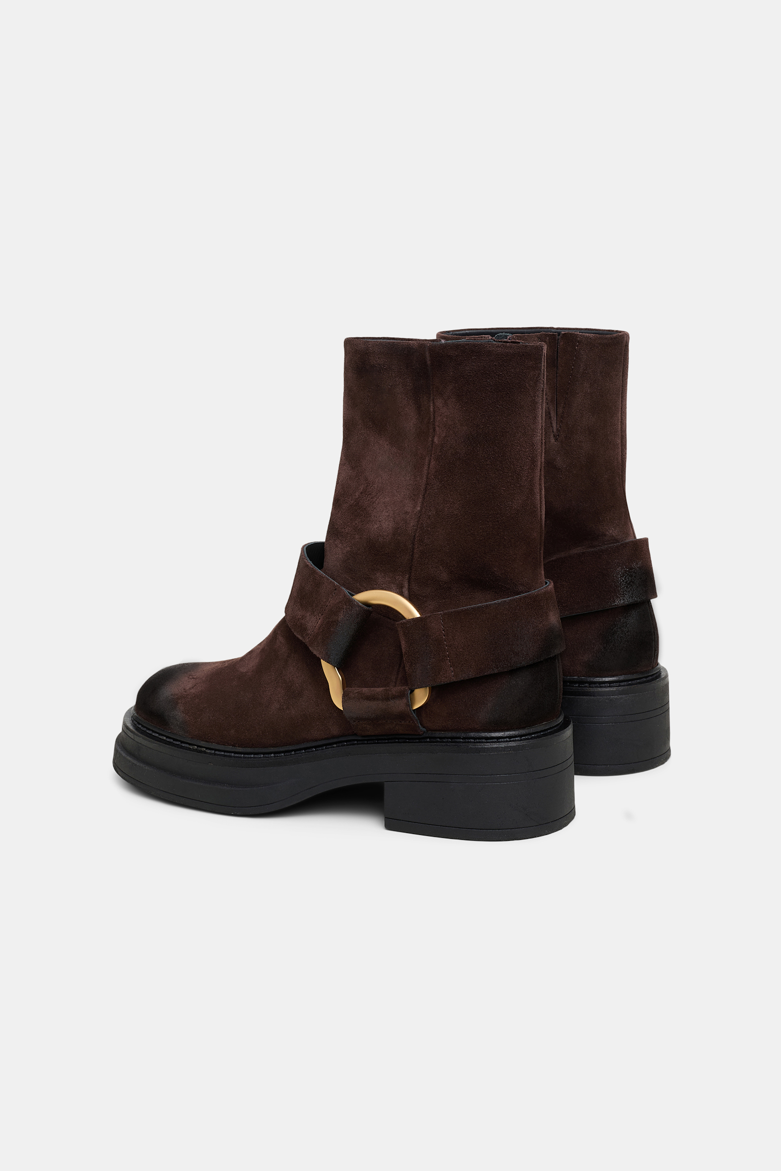 Dorothee Schumacher Short waxed suede combat boots with signature D-ring chocolate brown