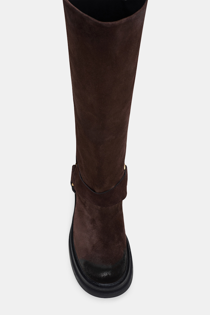 Dorothee Schumacher Hohe Combatboots aus gewachstem Wildleder mit Signature Ring-Detail chocolate brown